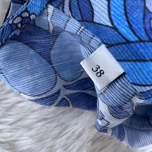 Sandro Eyana Yana Ruffle Mini Dress Size 8 Blue Floral Brunch Preppy Coastal