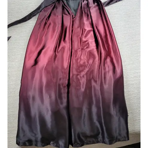 Slny Ombre Satin Wrap Gown Size 10 Black Maroon Formal Maxi Dress Evening