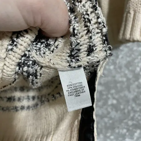 Trouve Ivory Striped Faux Leather Trim Zip Up Cardigan