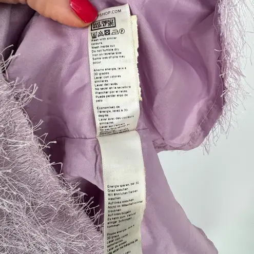 Topshop  Lilac Fringe Deep‎ Plunging V-Back Mini Slip Dress Size 2