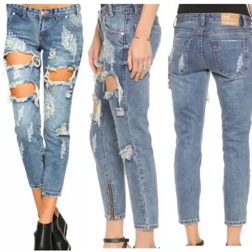 One Teaspoon  Jeans Trashed Freebird Distressed Ripped Skinny Crop Zip Ankle 26