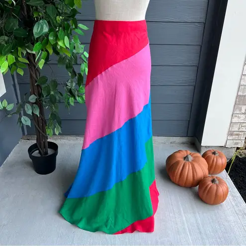Boden Multicolor Patchwork Linen Bias Maxi Skirt Pink Size 12