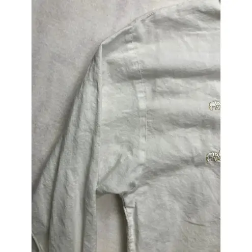 Tuli Spirit of Africa White Embroidered Elephant Long Sleeve Button Up Women XL