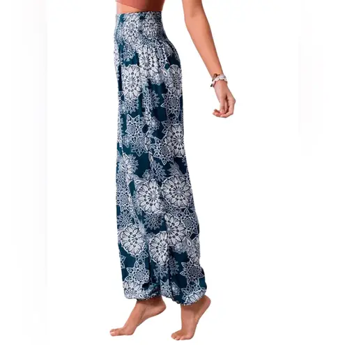 Lotus & Luna Corfu Floral Print Blue White Ankle Jogger Harem Pants