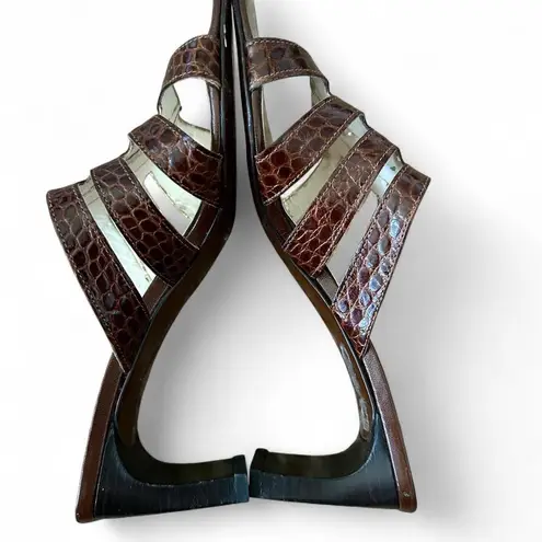 Max de Carlo Brown Crocodile Embossed Heeled Sandals Size 8