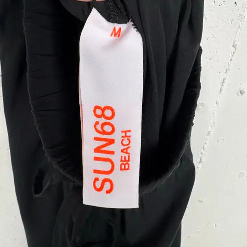 Sun68 Womens Viscose Wide Leg Drawstring Pants Black Relaxed Beach Size Medium - Image 3