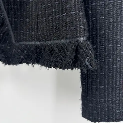 Etcetera Black Tweed Boucle Fringed Trim Hook & Eye Closure Blazer Jacket Size 6
