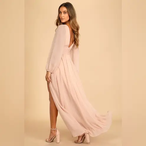 Lulus  Enchant My Love Blush V-Neck Long Sleeve Maxi Dress NWT