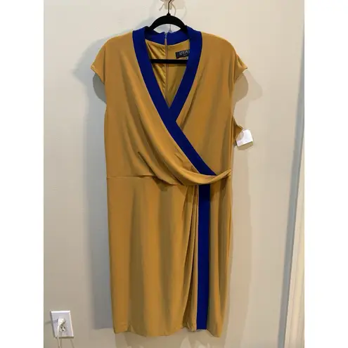 Kasper Womens Gold Colorblock Short Business Faux Wrap Dress XXL
