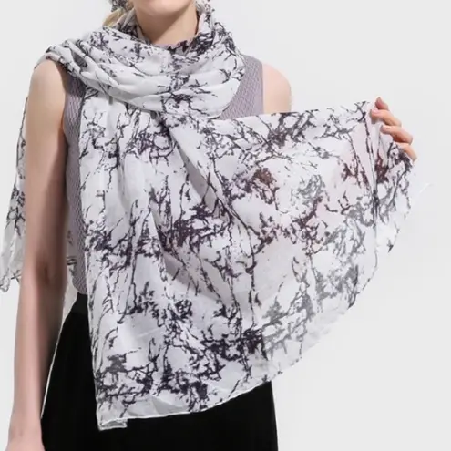 Marble Print Scarf Wrap Scarves Sheer Thin New Black White