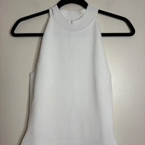 Quince White Mockneck Halter Ribbed Knit Mini Dress Bodycon Sleeveless Medium
