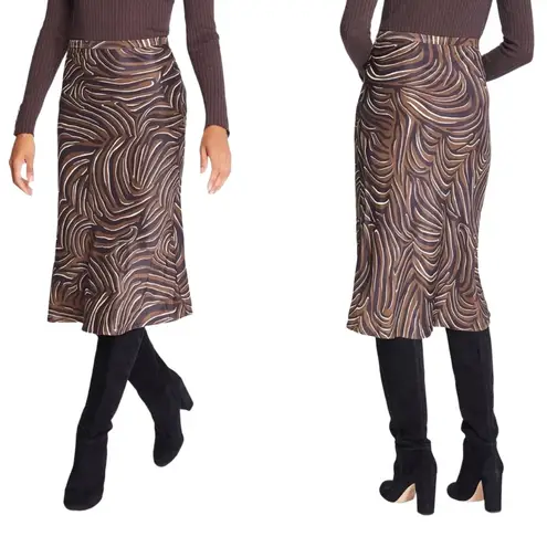 J. McLaughlin  Zambria Bias Louisa May Midi Skirt Brown Black Animal Print Size 4