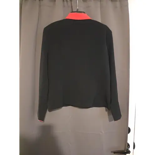 Jessica Howard Black Zip Jacket, Women's Size 14 Blazer, Red Collar, Outerwear