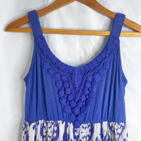 Studio West Apparel Sleeveless Maxi Dress Crochet Bodice Flowy Skirt Size Small Blue