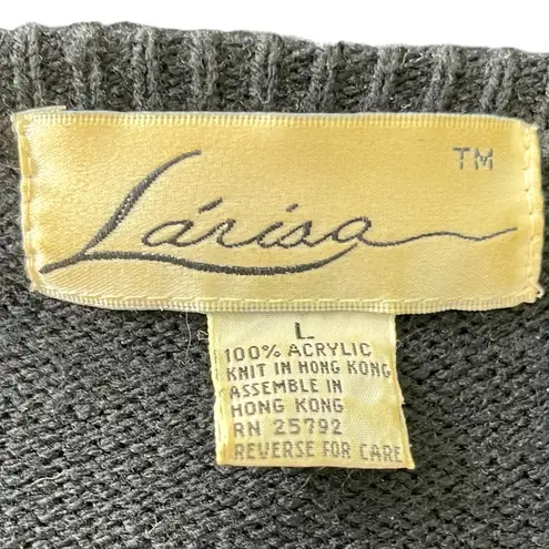 80s Vintage LARISA Black Embroidered and Beaded Knit Midi Sweater Dress Size L