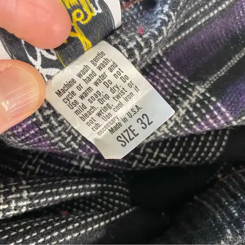 VINTAGE 90s Wool Plaid Midi Flare Skirt Black Size L