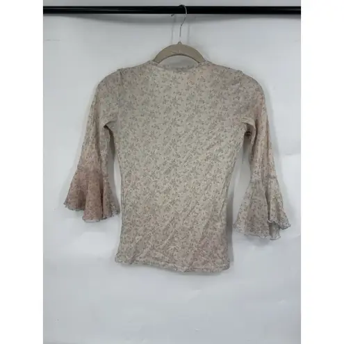Fairy Whimsical Milkmaid Prairie Blouse Women XSmall Beige Ruffle Ethereal Boho Size XS