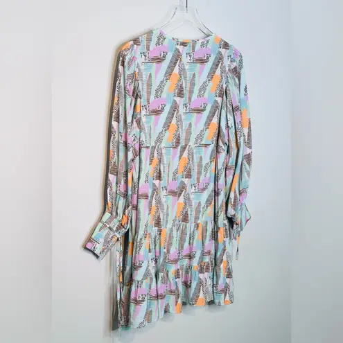 Fresha London Abstract Brush Print Purple Green Black Mini Dress Size L