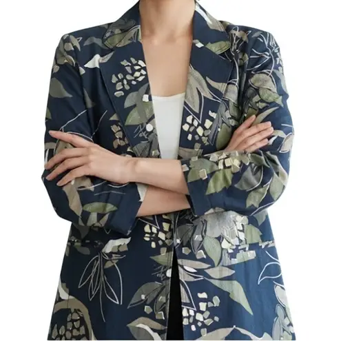 Rafaella Vintage Oversized Black Green Floral Ramie Blazer Womens 8