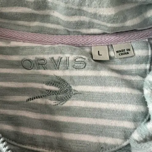 Orvis  Blue White Stripe Quarter Zip Pullover‎ Size Large