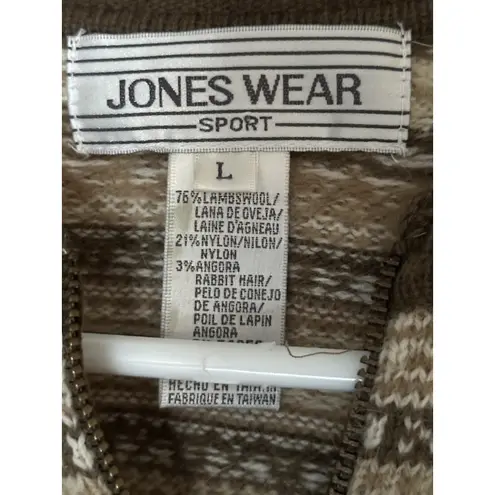 Jones Wear Vintage Sport Fair Isle Nordic Zip Sweater Lambswool Angora Womens L
