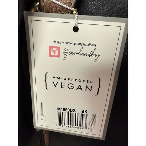 Jen & Co Women's Black Vegan Leather Shoulder Tote Bag with Tassel