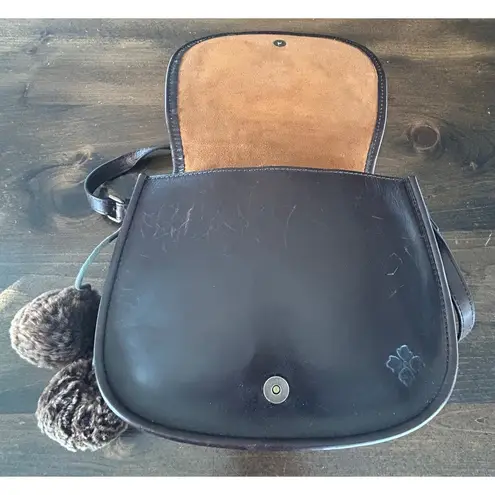 Patricia Nash Leather Sherpa Brown Shoulder Bag Crossbody Pom Pom Accents Cute