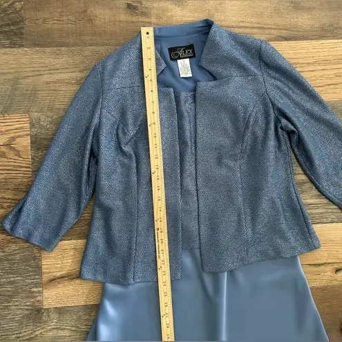 Alex Evenings Sequin Two-Piece Dress W/Jacket Blue Sz 12 Chiffon Midi A-line MOB