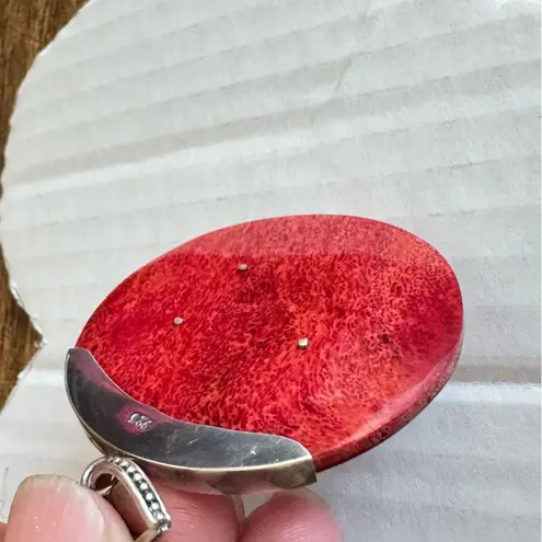 Dolphin Necklace Pendant Red Sponge Coral And Sterling Silver Large Round