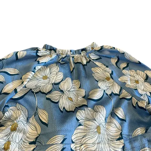 Draper James Kellie Babydoll Dress Blue Magnolia Print Satin Puff Sleeves Small