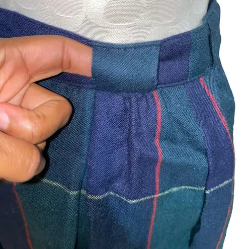 Vintage Basler Blue Tartan Plaid Wool Pleated Midi Skirt