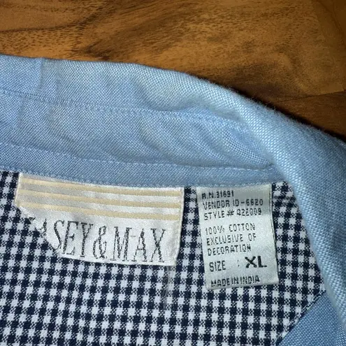 Vintage chambray heart floral embroidered button down top picnic cottagecore Blue Size XL