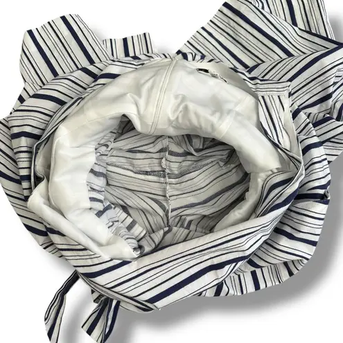 Elle Women’s Striped Jumpsuit L Navy White Belted Wide Leg Cropped Summer Outfit