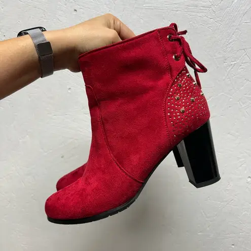 Monroe & Main Women's Rhinestone and Stud Booties Suede burgundy red 8.5M Size 8.5