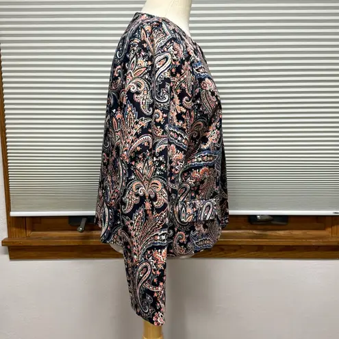 Pendleton Navy Blue and Pink Paisley Patterned Open Front Blazer Jacket