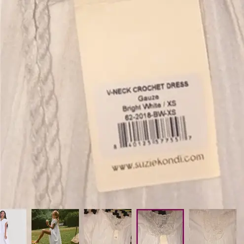 SUZIE KONDI Red V Neck Crochet Midi Cotton Gause Dress Size XS