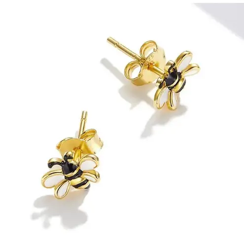 S925 Silver Bumble Bee Earrings NWT Black