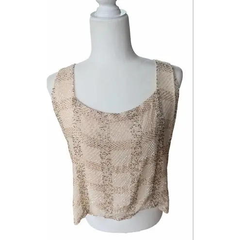 Vintage Daymor Couture Womens 14 Light Pink / Peach Sequin Silk Beaded Blouse