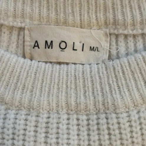 AMOLI Cream Knit Sweater M/L – Leopard Print Statement Sleeves | Cozy Black Size L - Image 2