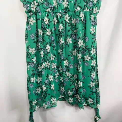 Adrienne Vittadini Adrienne Vittadini XL Dress Green Floral Metallic Belted Crepe Sleeveless 1227