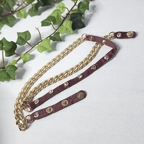 Gold Cuban Link Chain and Burgundy Leather Boot Ankle Bracelet Green