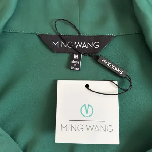 Ming Wang NWT Button Down Emerald Green Tie Long Sleeve Blouse