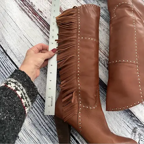 Vintage Nicole Genuine Leather Fringe Tall Heeled Boots Brown Size 8