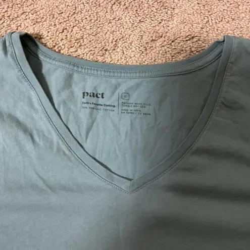 Pact V Neck T Shirt Light Blue Organic Cotton Casual Basic Top Size L