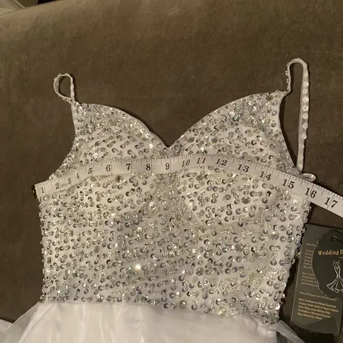Women’s White Short Tulle Prom Party Dress Corset Back Sparkly Bodice Size 2 NWT White