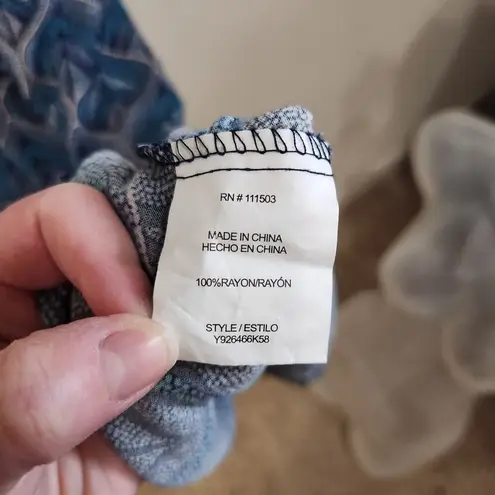 Luxology V-Neck Flutter Short Sleeve Boho Maxi Dress Pullover Blue Size XL