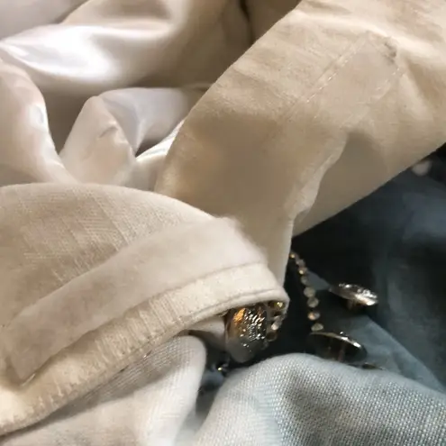 VTG 70’s Unique SILK Ombre White Navy Lined Trench Coat Silver Bling Sz 4/S Black