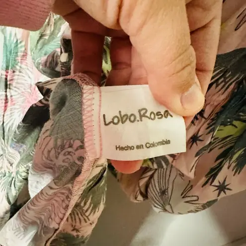 LoboRosa Pink Floral Puff Sleeve Palms Button Front Up Dress Size Large