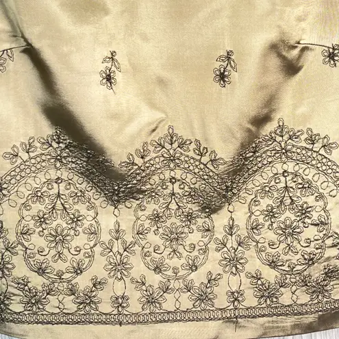 J.R. Nites Womens Olive Satin Shimmer Embroidered Goth Glam Evening Top Size 12 Green