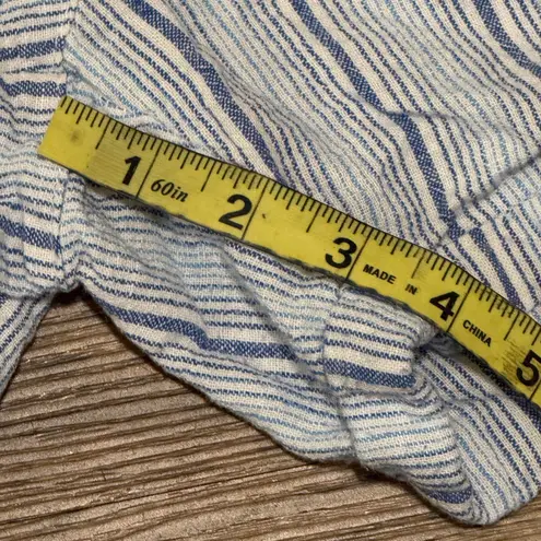 Per Se Linen Blend White and Blue Cargo Shorts Relaxed Fit Size Medium